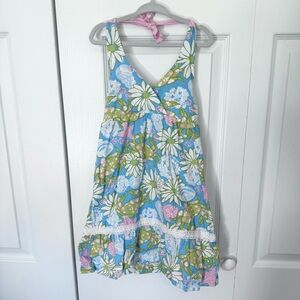 E. land American Classic Wear Floral Blue and Green Kids Dress sz 5